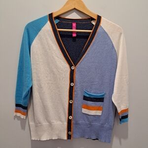Zaket & Plover Colorblock Cardigan Preppy Quiet Luxury Maximalism Sweater XS